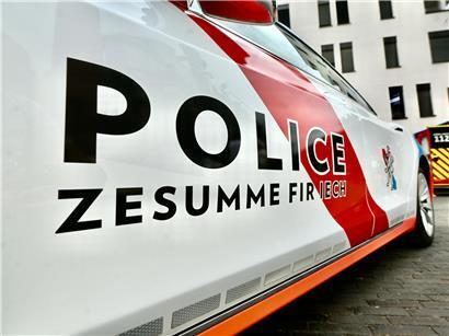 Polizeibeamte nehmen Tatzverdächtigen nach versuchtem Diebstahl fest, Einsatz am Tatort bei Tageslicht