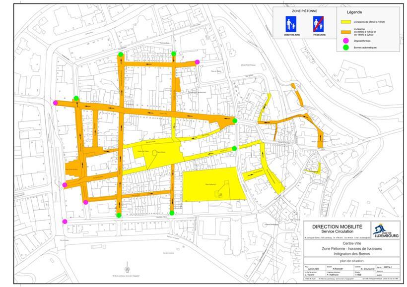 Die Poller befinden sich an den mit farbigen Punkten markierten Stellen
