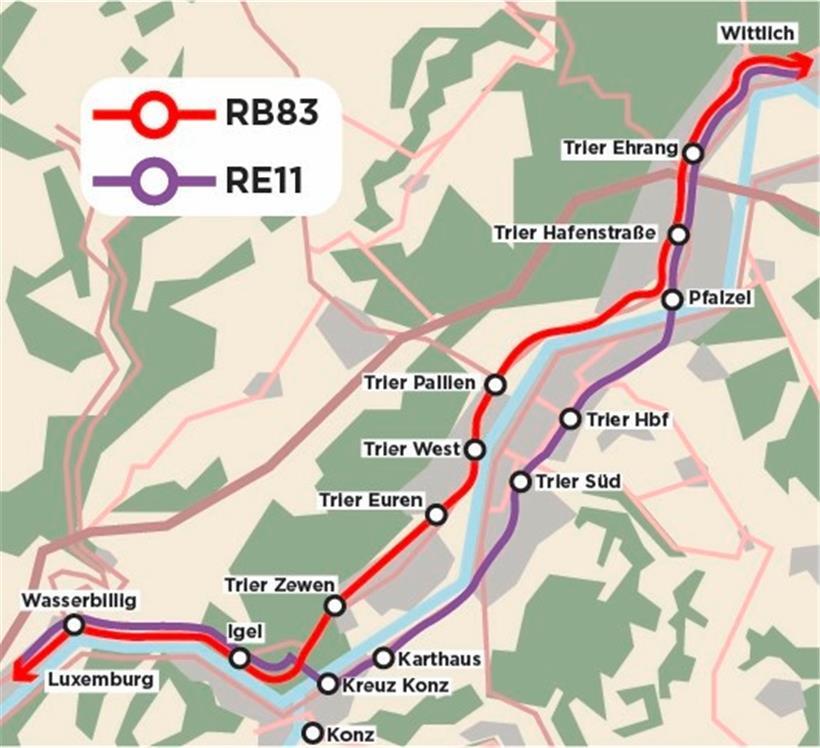 Die RB 83 pendelt ab Montag zwischen Luxemburg-Stadt und Wittlich über die Trierer Weststrecke
