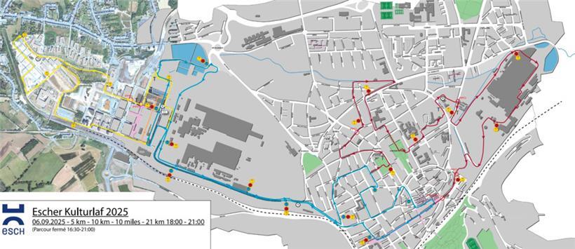 Die Strecken des 19. Kulturlaufs. Am Samstag ist in Esch mit Verkehrsbehinderungen zu rechnen. 
