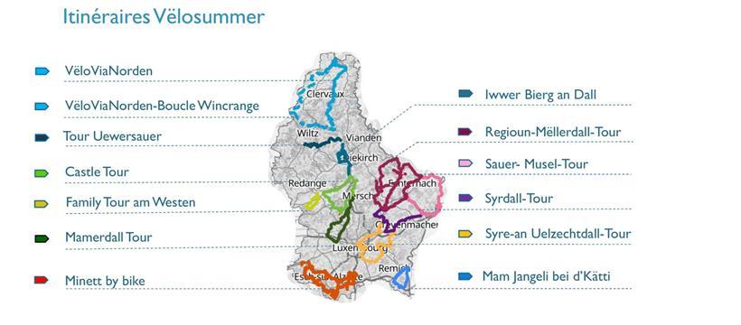 Die Strecken des „Vëlosummer“ 2021
