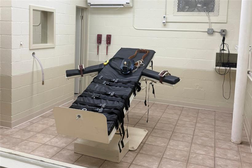 Die Trage in einer Hinrichtungskammer im Louisiana State Penitentiary
