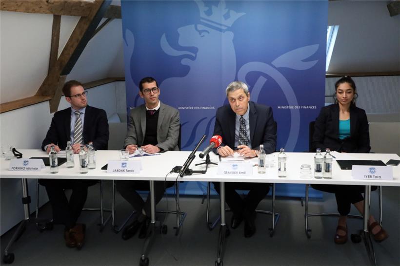 Die Vertreter des IWF, die Luxemburg unter die Lupe genommen haben: Michele Fornino, Tarak Jardak, Emil Stavrev, Tara Iyer (v.l.n.r.)
