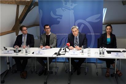 Die Vertreter des IWF, die Luxemburg unter die Lupe genommen haben: Michele Fornino, Tarak Jardak, Emil Stavrev, Tara Iyer (v.l.n.r.)
