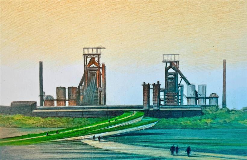 Die Vision einer „coulée verte“ in Belval des belgischen Comic-Autors und Architekten François Schuiten, 2004
