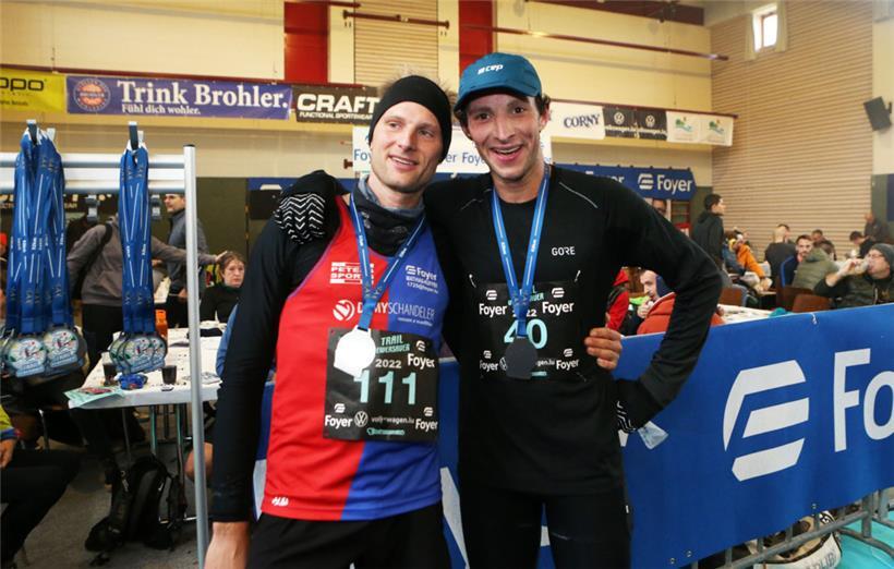 Die beiden Luxemburger auf dem Podium: Matthias Geistor (l.) beendete die 52,1 Kilometer auf Rang zwei, durfte sich aber über den Landesmeistertitel freuen, Sven Remakel (r.) wurde Gesamt-Dritter
