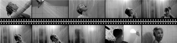 Berühmte Duschszene aus Film, intensive Filmszene, Schauspielerin unter Wasser, Filmproduktion, Dreh hinter den Kulissen