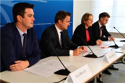 Die beteiligten Minister im Kampf gegen die Corona-Epidemie: Lex Delles, Xavier Bettel, Paulette Lenert und Franz Fayot
