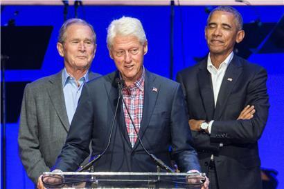 Die ehemaligen US-Präsidenten Bush, Clinton und Obama

