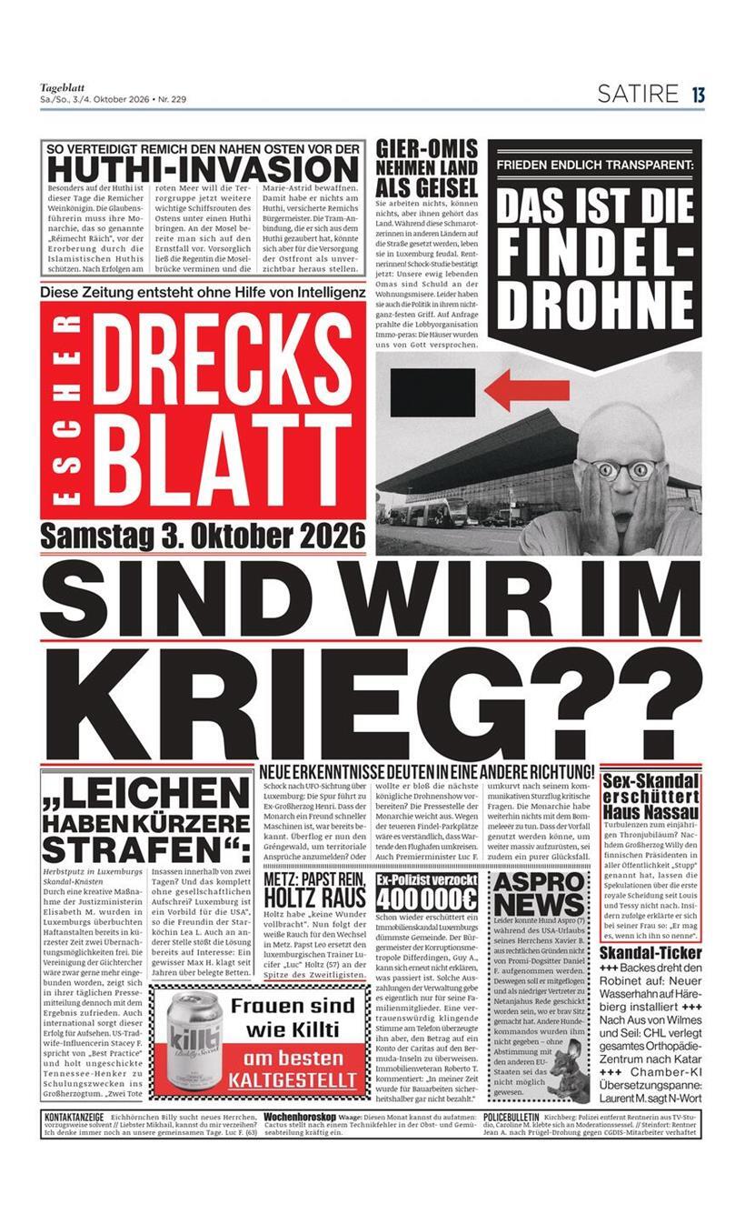 Die erste Ausgabe des Escher Drecksblatt am Samstag in der gedruckten Zeitung und im E-Paper