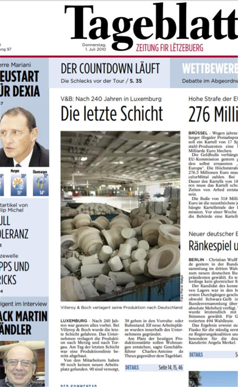 Die erste Seite des Tageblatt vom 1. Juli 2010

