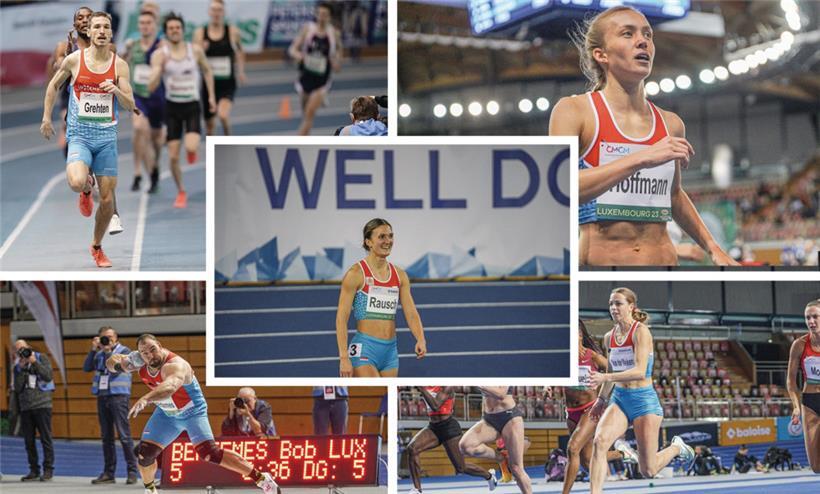 Die fünf luxemburgischen Athleten bei der Hallen-EM: Charel Grethen, Vera Hoffmann, Victoria Rausch, Bob Bertemes und Patrizia van der Weken
