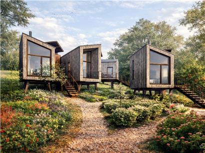 Glampinganlage am Stausee mit Platz für 14 Personen, Natururlaub und komfortables Camping in Zelten und Hütten