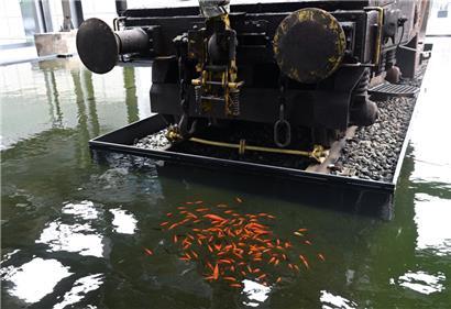 Die goldenen Fische scheinen sich in den Eisenbecken wohlzufühlen
