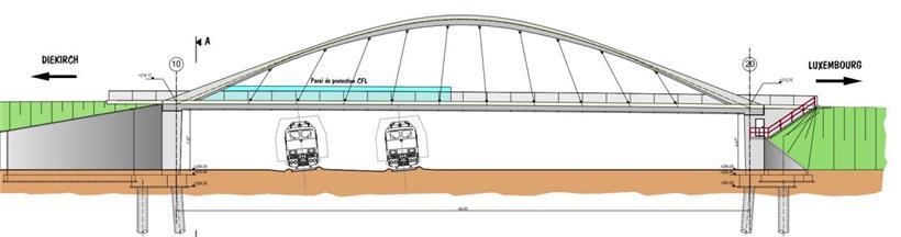 Die neue Bogenbrücke überspannt unter anderem die Gleise der Eisenbahn-Nordstrecke
