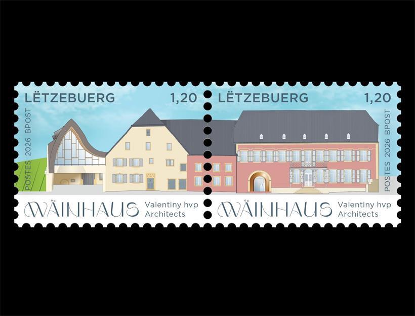 Die neue Sonderbriefmarke zeigt das „Wäinhaus“ in Ehnen als Illustration