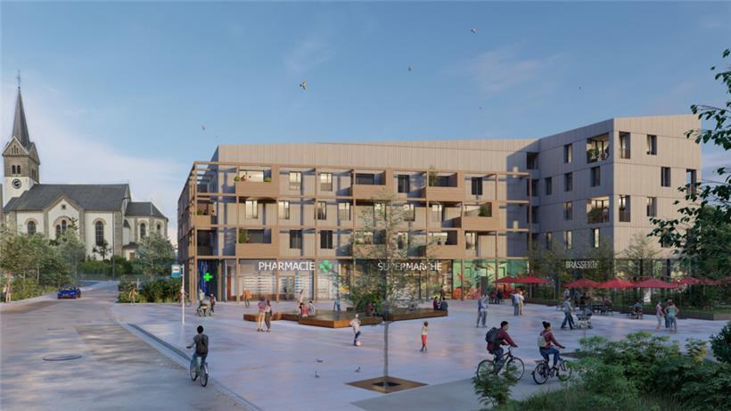 Die place du Lavoir mit dem neuen Gebäude, das die Gemeinde ab Anfang 2027 bauen will

