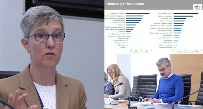 Die Politologin Lindsay Flynn, Taina Bofferding (LSAP) und David Wagner („déi Lénk“) am Donnerstag im Wohnungsbauausschuss
