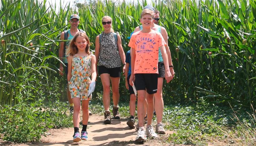 Diese Familie aus den Niederlanden macht gerade in Luxemburg Ferien – und versucht, im Maislabyrinth die Orientierung nicht zu verlieren
