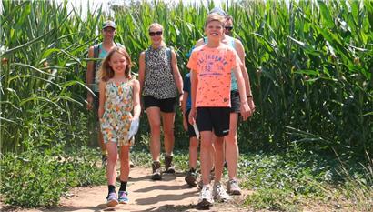 Diese Familie aus den Niederlanden macht gerade in Luxemburg Ferien – und versucht, im Maislabyrinth die Orientierung nicht zu verlieren
