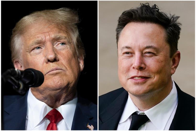 Diese Fotokombination zeigt Donald Trump (l), ehemaliger Präsident der USA, während einer Kundgebung am 8. Oktober 2022, und Elon Musk am 12. Juli 2021
