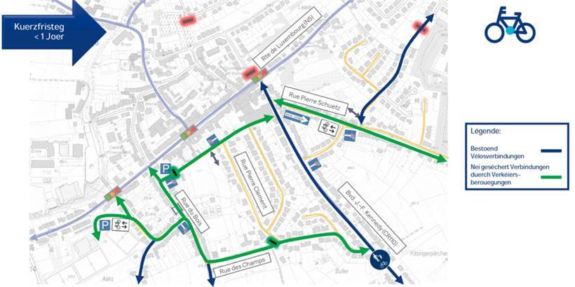 Diese Radwege sind in Bascharage vorgesehen
