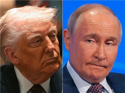 Diese am 30. März 2025 erstellte Bildkombination zeigt US-Präsident Donald Trump am 24. März 2025 im Weißen Haus in Washington, DC, und den russischen Präsidenten Wladimir Putin am 18. März 2025 in Moskau
