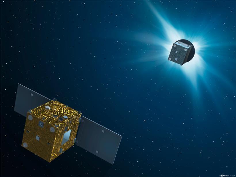 Diese undatierte künstlerische Illustration, die von der Europäischen Weltraumorganisation (ESA) herausgegeben wurde, zeigt die beiden Satelliten der Mission Proba-3
