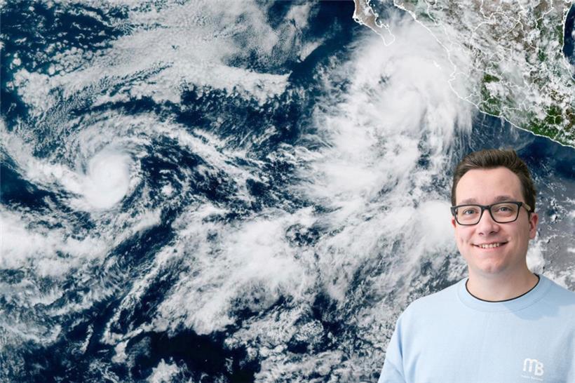 Dieses von der NOAA zur Verfügung gestellte Bild von Dienstag zeigt den Tropensturm Lorena (oben, r.) vor der Westküste Mexikos und den Hurrikan Kiko (l.) in den offenen Gewässern des östlichen Pazifiks
