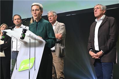 Djuna Bernard, François Bernoy, Sam Tanson, Henri Kox und François Bausch am Wahlabend
