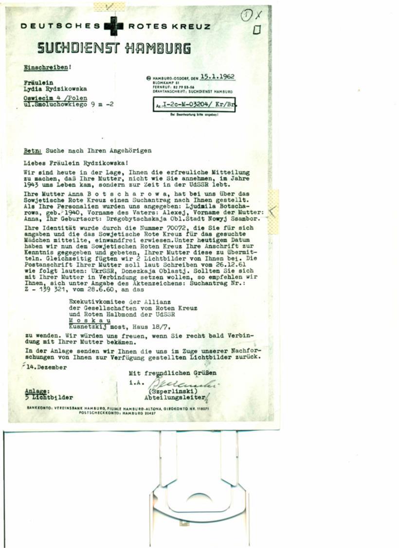 Durch diesen Brief fanden Mutter und Tochter nach der Befreiung wieder zusammen
