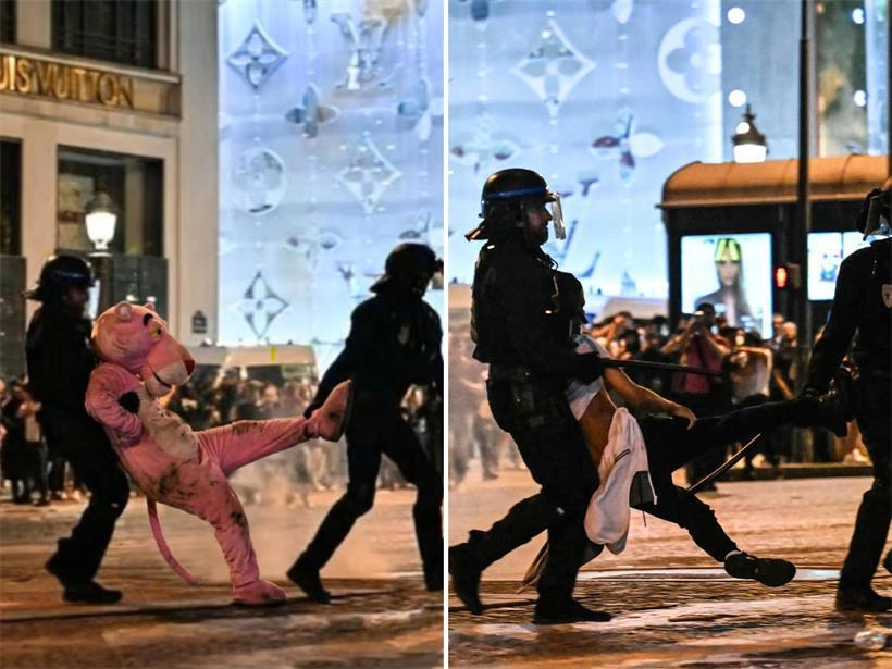 Der rosarote Randalierer: Wie ein Zeichentrickstar zum Krawallmacher in Paris wurde Echte Fotos dienen als Vorlage für die KI-Fakes