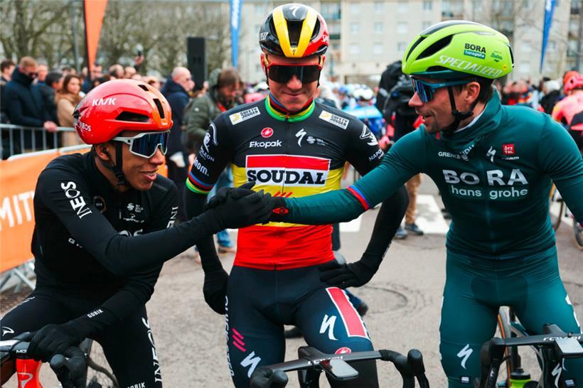 Egan Bernal, Remco Evenepoel und Primoz Roglic (v.l.n.r.) starten in diesem Jahr bei der Tour de France
