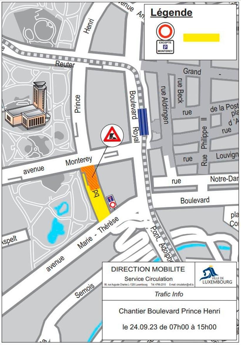 Ein Abschnitt des Boulevard Prince Henri wird am Sonntag zwischen 7 und 15 Uhr gesperrt
