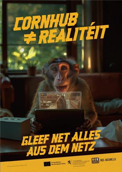 Ein Affe im „Cyber-Dschungel“ auf der fiktiven Porno-Seite „Cornhub“ – das Bild wurde mithilfe von künstlicher Intelligenz erstellt
