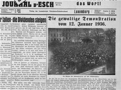 Titelseite des Escher Tageblatt vom 13. Januar 1936 mit historischen Nachrichten und Zeitungsüberschrift