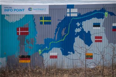 Ein Infocontainer zur Gas-Pipeline Nord Stream 2 in Deutschland: Wegen des eskalierenden Russland-Ukraine-Konflikts wurde das Projekt bis auf Weiteres gestoppt
