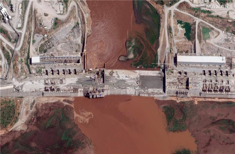 Ein Satellitenbild, das am 28. Mai 2020 aufgenommen wurde, zeigt den Staudamm am Blauen Nil
