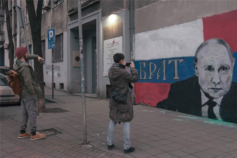 Ein Wandbild in Belgrad, das den russischen Präsidenten Wladimir Putin darstellt (März 2022)
