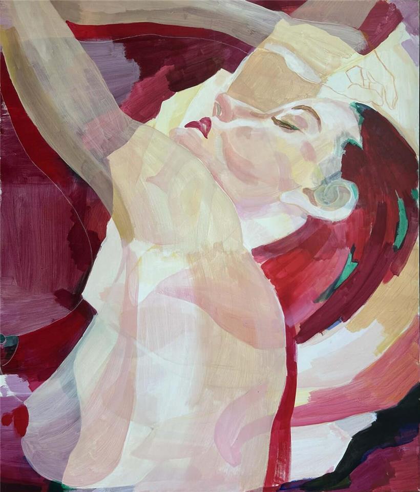 Gemaltes Kunstwerk von Carla Costa mit abstrakten Formen und lebendigen Farben