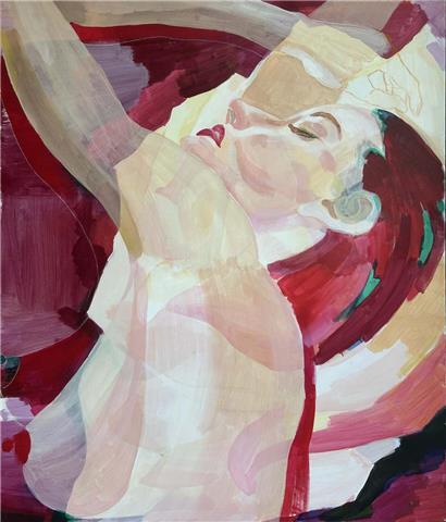 Gemaltes Kunstwerk von Carla Costa mit abstrakten Formen und lebendigen Farben