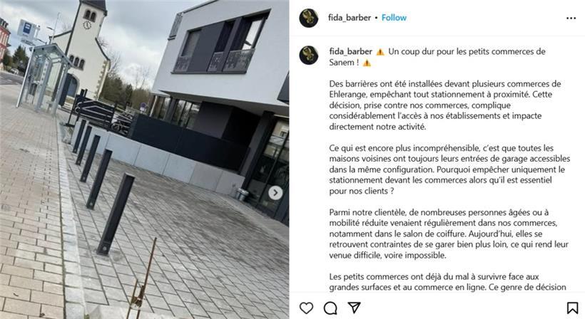 Einbetonierte Metallpfosten vor dem Friseursalon „Fida Barber“ machen das Parken seit Dienstag unmöglich
