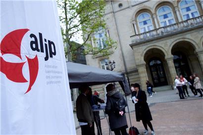 Eine ALJP-Kundgebung am Internationalen Tag der Pressefreiheit im Mai 2018
