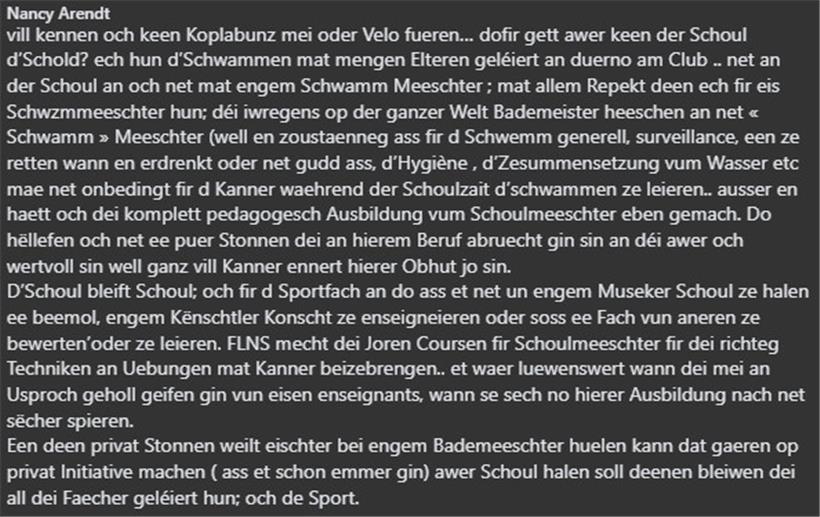 Einer von mehreren Kommentaren von Nancy Arendt auf Facebook unter dem Tageblatt-Artikel
