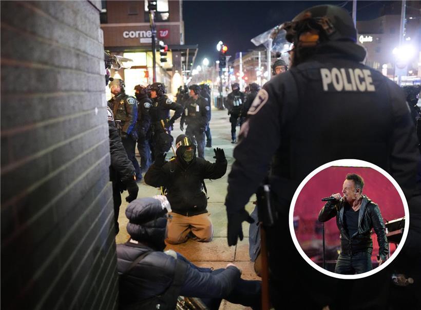 Einsatzkräfte nehmen Demonstranten bei unerlaubter Lärm-Demonstration in Minneapolis fest, Protest und Polizei im Einsatz