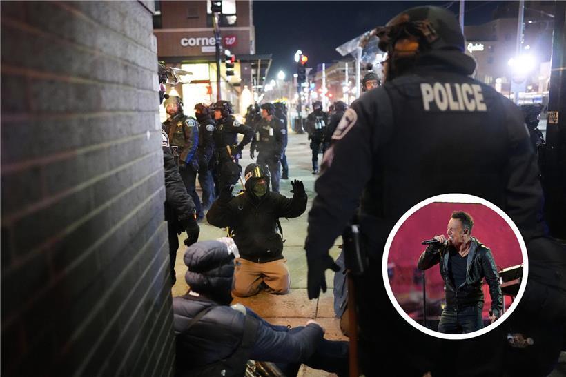 Einsatzkräfte nehmen Demonstranten bei unerlaubter Lärm-Demonstration in Minneapolis fest, Protest und Polizei im Einsatz