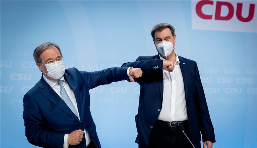 Ellbogengruß statt Ellbogenkampf: Laschet und Markus Söder haben eine „spannende Situation“ hinter sich
