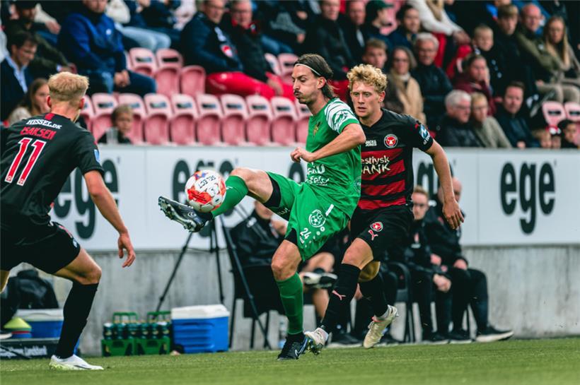 Emir Bijelic (in Grün) und Progrès Niederkorn hatten in Dänemark einen schweren Stand
