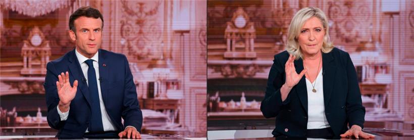 Emmanuel Macron et Marine Le Pen dans l’émission „10 minutes pour convaincre“ de la chaîne télévisée TF1 
