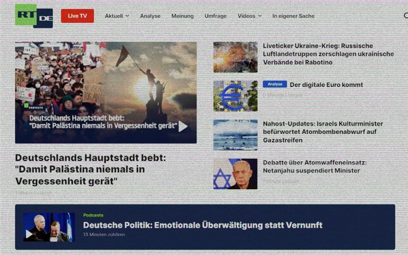 „Emotionale Überwältigung statt Vernunft“: deutschsprachige RT-Startseite am 5. November 2023 
